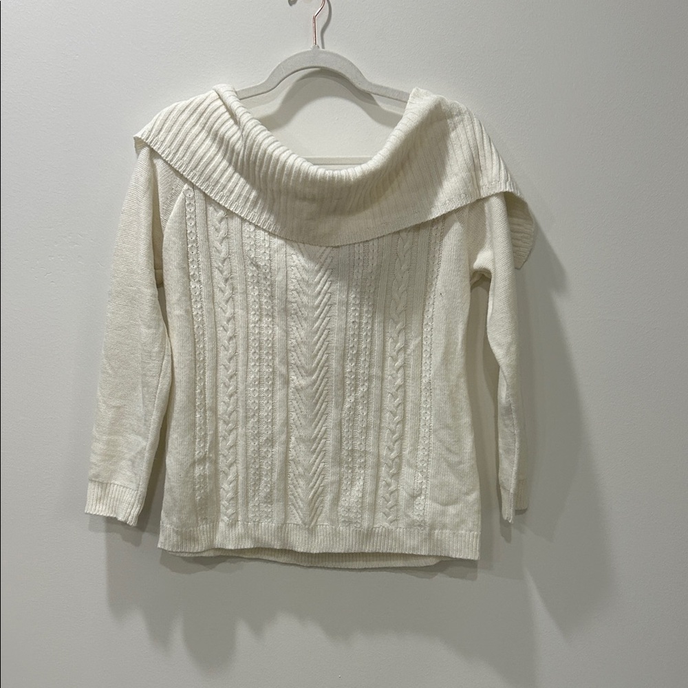 Off-Shoulder White Sweater with Bow